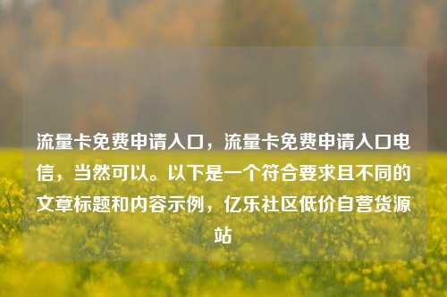流量卡免费申请入口，流量卡免费申请入口电信	，当然可以。以下是一个符合要求且不同的文章标题和内容示例，亿乐社区低价自营货源站  第1张
